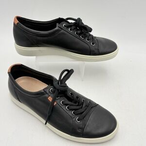 Ecco Soft 7 Women's Black Leather Sneakers Shoes Size 38 US 7- EUC